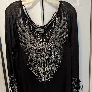 Woman's Affliction shirt, long sleeve, size M.